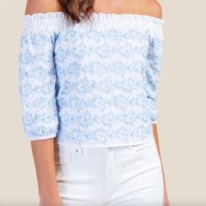 Blue and White Off-the-Shoulder Top, Size M